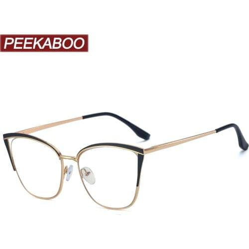 Peekaboo female cat eye glasses for computer clear lens blue light filter optical glasses frame women high quality full metal