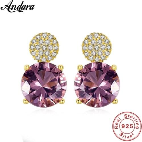 New 100% S925 Sterling Silver Jewelry Natural Gemstone Stud Earrings For Women Female Luxury Jewelry