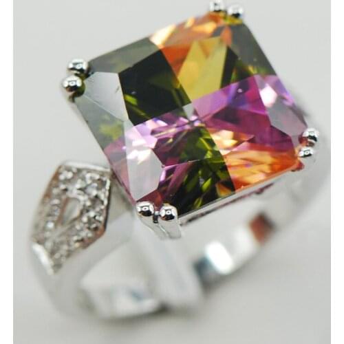 Rainbow Crystal Zircon White Crystal Zircon Women 925 Sterling Silver Ring F923 Size 6 7 8 9 10