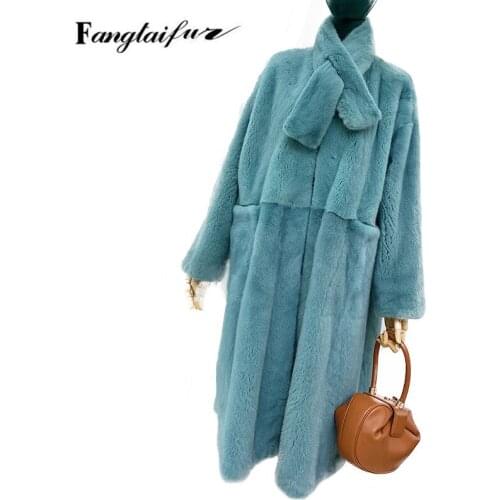 Fang Tai Fur 2019 Winter Women Import Velvet Mink Fur Coat O-Neck Full Sleeve Mink Coats Womens Long Slim Real Mink Fur Coats