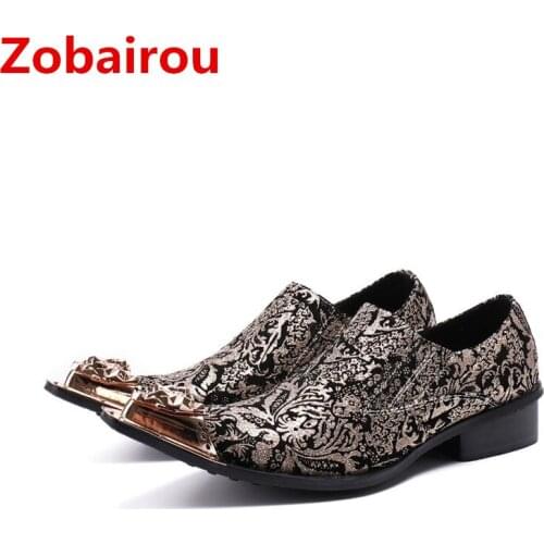 Zobairou Italian Mens Shoes Brands Dress Shoes Spiked Flats loafers Black Gold Genuine Leather Luxury Shoes Men Chaussure Homme