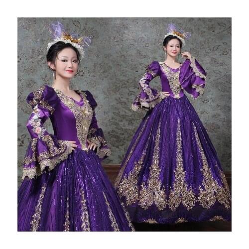 100%real masquerade 4color flower embroidery sequin court medieval dress renaissance Gown queen Victorian /Marie/drama/ball gown