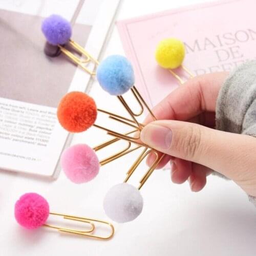 103E 10Pcs Color HairBall Paper Clip Hand Account Decoration Metal Bookmark Clip Stationery PaperClip Special Shaped Clip