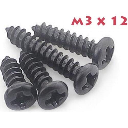 2000Pc M3*12 M3X12 BK Carbon Steel Philips Cross Head Screw Self Tapping Round Head Screw Electronic Screws