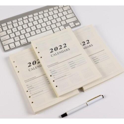 2022 English Calendar Page 6-hole Loose-lea A5 Insert Leaf Planner Core Holes Binder Spiral Diary Ring Refills Inner 6 Loos L3D8