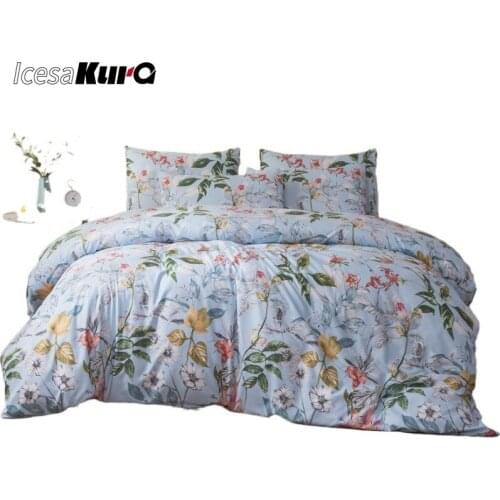 Simple Quilt Cover Pillowcase 3PCS Sanding Printing Kit Twill Plant Flower Printing Quilted King Queen Size Bedding Set