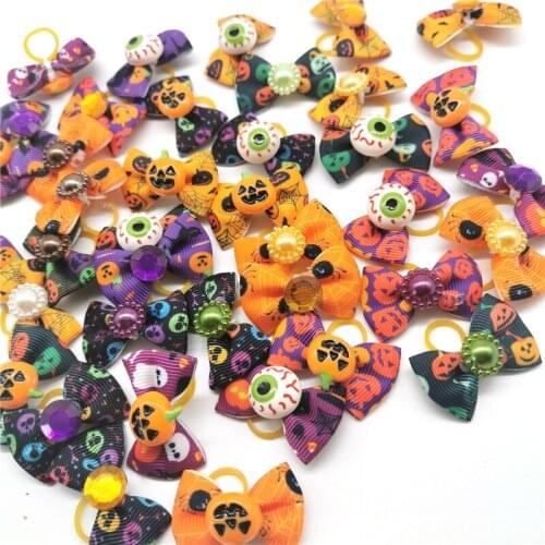 50/100pcs Halloween Dog Bows Pet Dog Hair Bows Rubber Bands Halloween Dog Grooming Bows Pet Supplies Samll Dog Bows