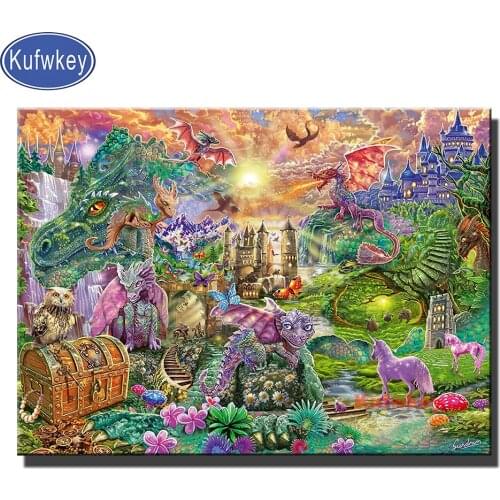 Diamond Painting Dragon Country Fairyland Cross Stitch Full Square Rhinestones Diamond Embroidery Landscape Mosaic Home Decor