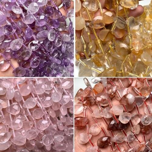 Natural Faceted Teardrop Stone Beads Amethyst crystal quartz stone Beads For Jewelry Making DIY Bracelet Ear Studs Accessories