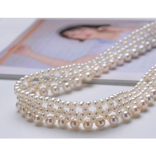 3-5mm Multistrand Pearl Choker 100% Freshwater Pearl Necklace Women Genuine Pearl Jewelry Lady Gifts Top Quality