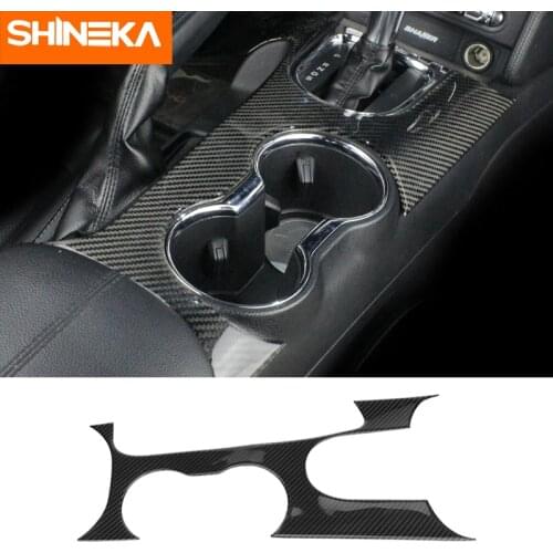SHINEKA Carbon Fiber Car Gearshift Panel Decorative Cover Stickers For Ford Mustang 2015+ Center Console Accessories Car-styling