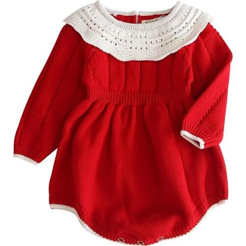 Baby clothes newborn baby girl knitted sweater doll collar warm jumpsuit baby romper crawling suit jumpsuit baby girl jumpsuit
