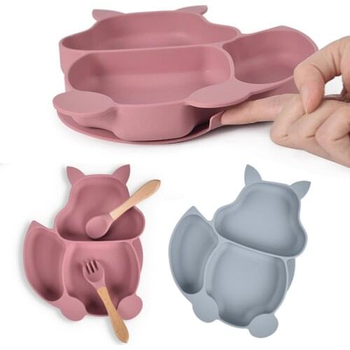 Baby dishes bowl feeding food Cartoons kids Plate Set Self-Feeding Antislip Saucer Suction Childrens Tableware Silicone Dish