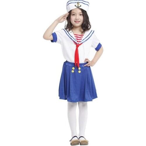 Child Kids White Navy Sailor Girl Costume Military Marine Fancy Dress Party Outfit for Girls Halloween Purim Carnival Costumes