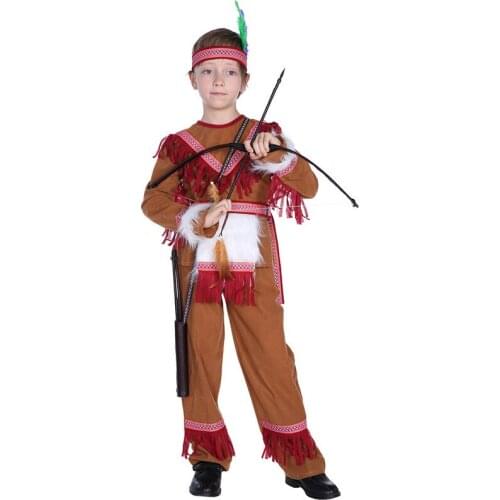 Kids Child Primitive Savages Costume for Boys Tribal Chief Hunter Archer Cosplay Halloween Carnival Party Mardi Gras Fancy Dress