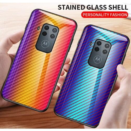 For Motorola Moto G5s G6 Plus Play Forge E5 Luxury Colorful Carbon Tempered Glass Mobile Phone Case Slim Shockproof Back Cover