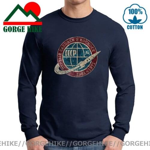 Retro Russia CCCP Yuri Gagarin T-Shirt Funny Hipster Soviet HERO cosmonaut Boctok 1961 Long Tee Tops Men Long T Shirt For Group