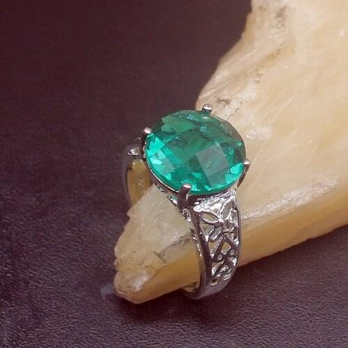 Gemstonefactory Jewelry Big Promotion Single Unique 925 Silver Adorable Green Topaz Lovely Women Men Gifts Rings 9# 20213143