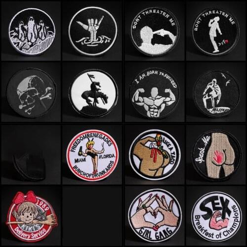 Grimace Painting surfing Sport Round Patch Punk skull badge Embroidery Iron Patches Decor For Applique Clothes Accessories
