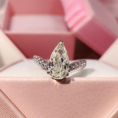 100% 925 Sterling Silver 7*13MM Pear Cut Created Wedding Engagement White Gold Women Rings Gift Fine Jewelry