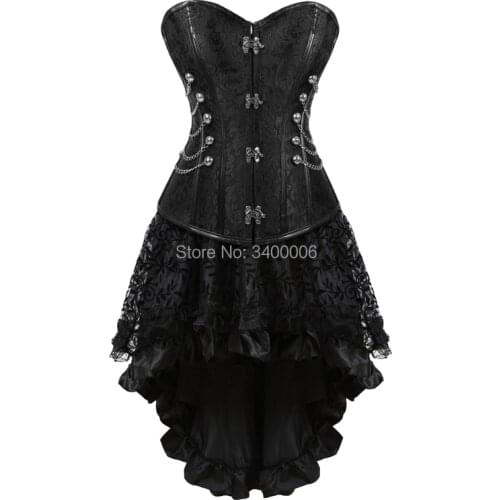 Steampunk Corset Bustier Brocade Sexy Gothic Punk Buckles Leather Corsets Dress With Skirt Burlesque Plus Size Pirate Costume