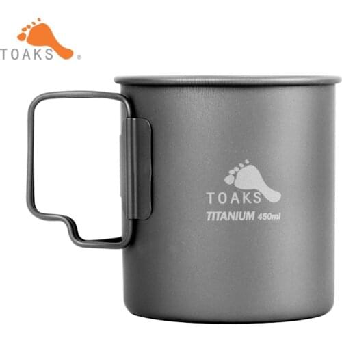 TOAKS 450ml CUP Outdoor Camping Titanium Cup Folded Handle Titanium Coffee Mug