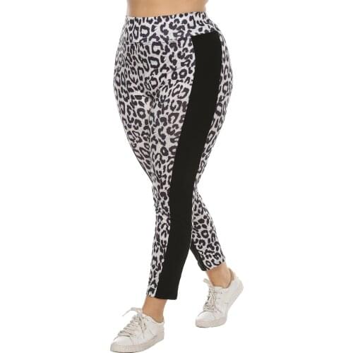 Plus Size Leggings Pants Women High Waist Leopard Print Patchwork Fitness Skinny Pencil Pants Big Size Femme Trousers