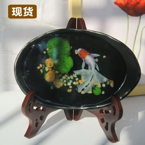 Marine Original Pure Painting 3D Resin Goldfish Painting Plate Decoration Crafts Living Room TV Cabinet