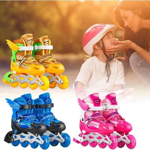 Child Roll Set Outdoor Sports Skates Inline Adjustable Children Inline Skates Luminous High Elestic PU Wheel Skates For Kids Toy