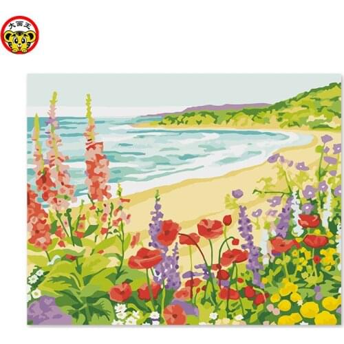 Painting by numbers art paint by number DIY decoration drawing room bedroom sofa background hanging painting seaside scenery flo