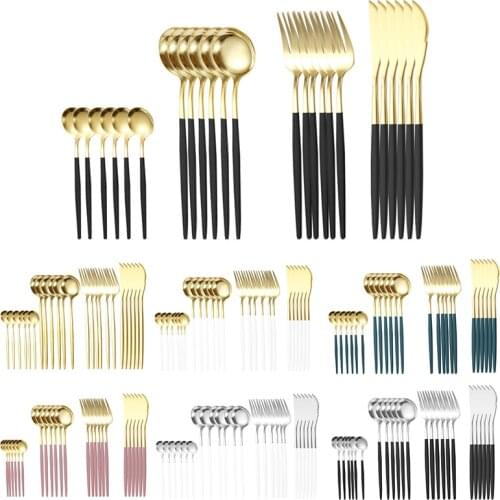 24pcs Stainless Steel Tableware Set Rainbow Gold Dinnerware Set Knife Fork Spoon Flatware Set Dishwasher Safe Cutlery Set