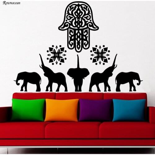 Elephant Wall Decals Hamsa Fatima Hand Indian Vinyl Sticker Home Decor Z165