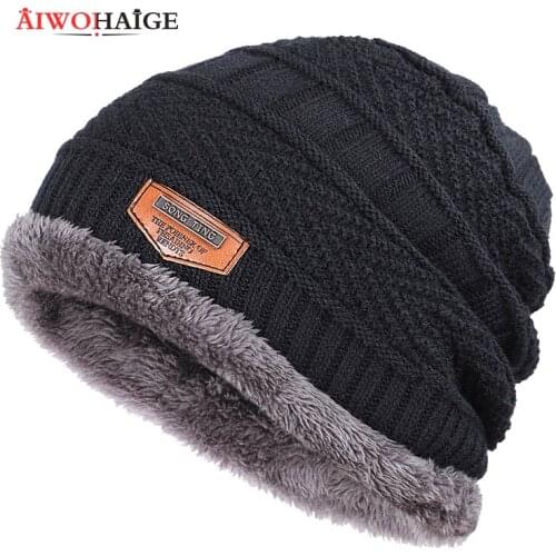 2020 New Brand Solid Color Knit Beanie Hat Mens Winter Hats Boy Warm Plus Velvet Thicken Hedging Cap Skullies Wool Bone Male