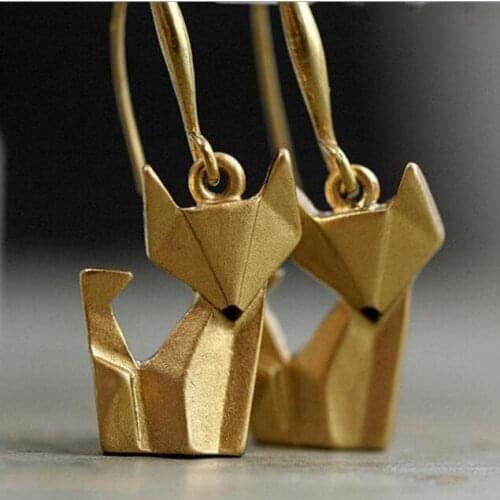 2021 Brand NEW Cute GOLD Fox Drop Earrings Cartoon Origami Fox Animal Jewelry FASHION EARRINGS For Women LADY Kids BEST GIFT
