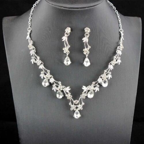 New Arrival Bling Crystal Flower Bridal Necklace Drop Earring Jewelrys Set for Women Prom Party Wedding Jewelry Accessories