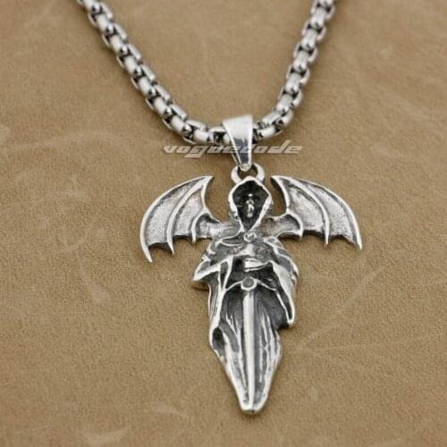 Death Wing Sword 925 Sterling Silver Mens Biker Rock Punk Pendant 9E024