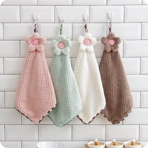 30*28CM Coral Velvet Flower Hand Towels Bathroom Hanging Towel Lint-Free Cleaning Cloth Cleaner Kitchen Absorbent Dishcloth 1PC