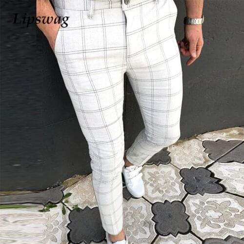 Casual Mens Clothes Streetwear 2021 Spring Summer Fashion Plaid Printing Slim Pencil Pants Men Vintage Skinny Long Trousers Chic