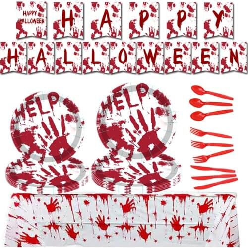 Halloween Horror Theme Practical Affordable Disposable Paper Plate Napkin Banner Party Decoration