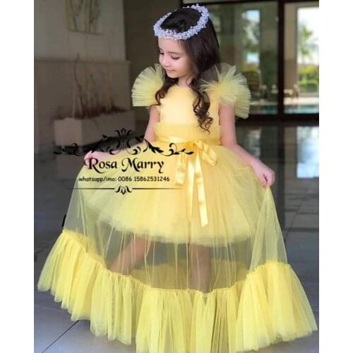 Lovely Yellow Flower Girls Dresses For Wedding 2020 Cupcake Plus Size Cheap Girls Birthday Party First Holy Communion For Kids
