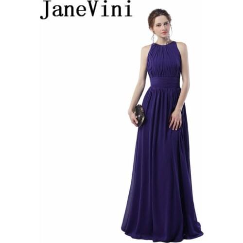 JaneVini Vestidos Simple Chiffon Mother of the Bride Dresses 2018 A Line Jewel Purple Evening Gowns Lange Jurken Voor Feestjes