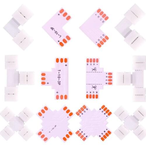 Led Strip Light Connector 2/3/4/5PIN Corner 10mm T/L/X Shape Free Soldering Connector Easy Use For WS2811 WS2812B 3528 5050 5630