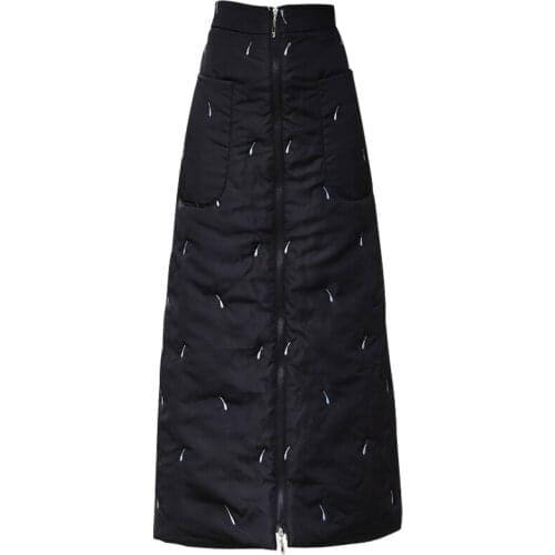 Plus size 5XL!New arrival winter cotton padded embroidered a-line skirt women warm zipper ankle length skirt