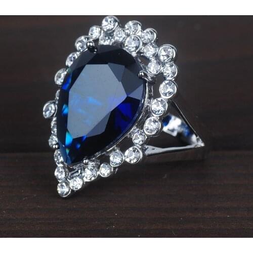 Luxury Gorgeous Women Jewelry Green /Navy Blue/Red Drop Cut Zircon Rings for Wedding Engagement Party Set Gifts Size 6 -10