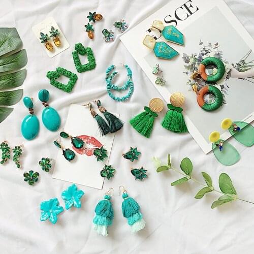 Bohemian Flower Blue Drop Earrings for Women Fashion Beach Jewelry Geometric Square Shiny Crystal Dangle Statement Earrings