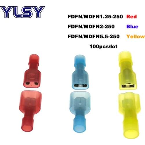 100Pcs Insulated Crimp Terminal Male Female Electric Wire Connector MDFN/FDFN Brass Nylon Joint Connectors 0.5-6mm2 22-10AWG