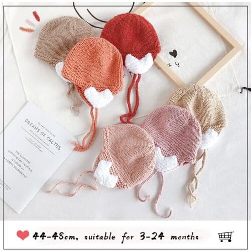 Knitted Winter Baby Hat with Ears Cartoon Heart Children Kids Baby Bonnet Cap for 1-3 Years 6 Colors little girls