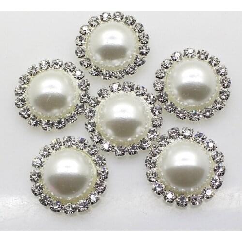 Yundfly 10PCS Ivory Pearls Rhinestones Buttons Metal Wedding Invitations Decorate Button Trinket Hair Flower Center Accessories
