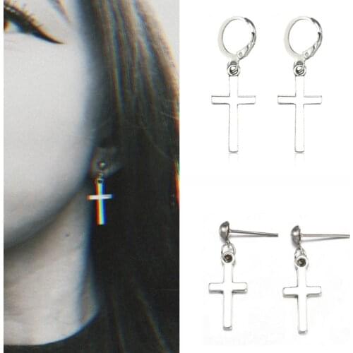 Ladies Cross Earrings Fashion Punk Cross Pendant Hip Hop Drop Dangle Ear Buckle Women Simple Unisex Does Not Rustjewelry