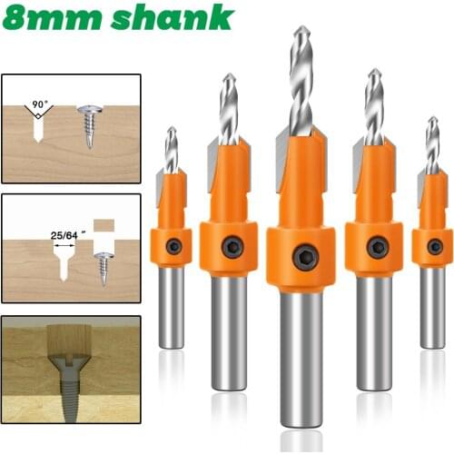1pc 8mm Shank HSS Woodworking Countersink Router Bit Screw Extractor Remon Demolition for Wood Milling Cutter